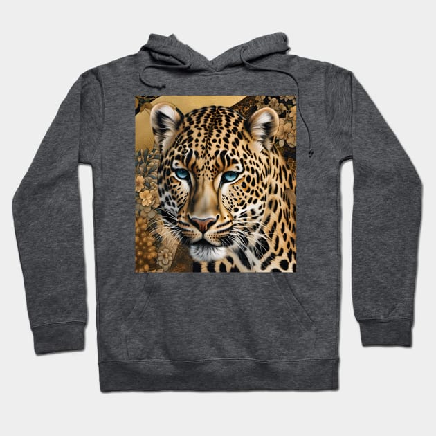 Leopard with Gold Texture Background Hoodie by RoxanneG